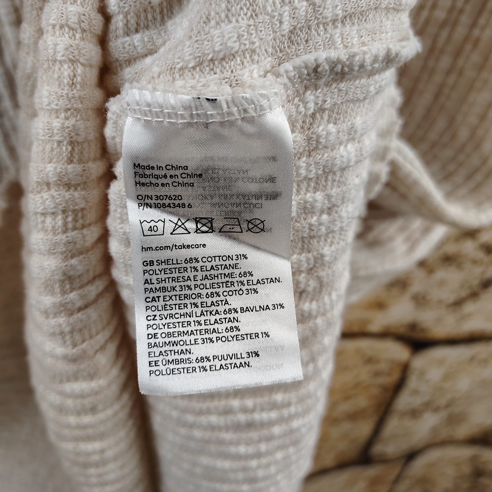 H&M Cream And White Textured Mini Shirt Dress With Collar Women's Size Small - Picture 7 of 12